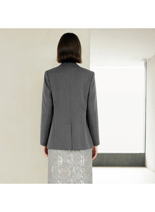 Yanyee Women's Commuter Blazer Autumn Simple Elegant Versatile Professional Suit Jacket Gray S/36 - Image 2
