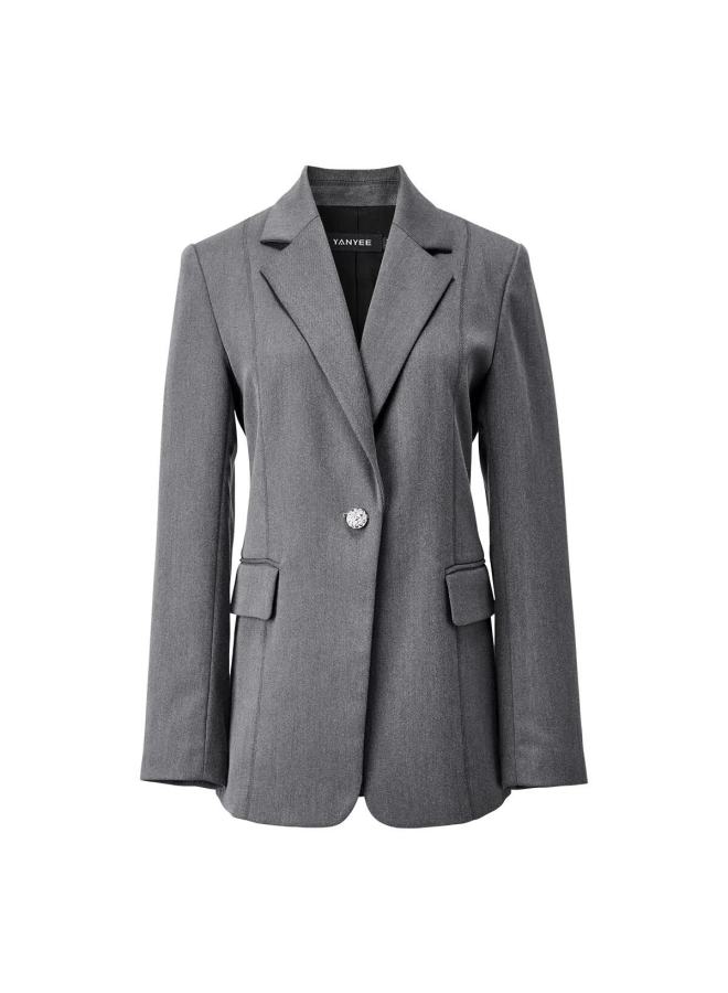 Yanyee Women's Commuter Blazer Autumn Simple Elegant Versatile Professional Suit Jacket Gray S/36 - Image 3