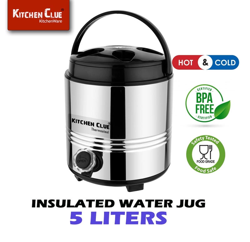Kitchen Clue Stainless Steel Tea/Coffee/Water Jug Container for Office Home Kitchen I 5 Liters I PUF Insulated Water Pitcher with Stylish Leak-Proof Tap - Lightweight & Unbreakable I Silver - Image 5