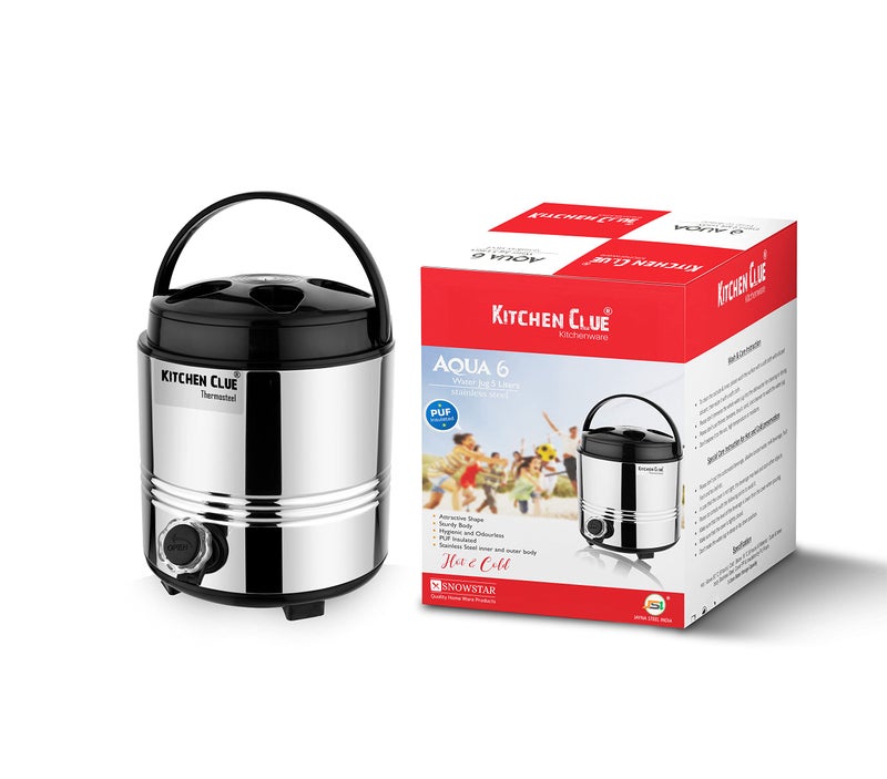 Kitchen Clue Stainless Steel Tea/Coffee/Water Jug Container for Office Home Kitchen I 5 Liters I PUF Insulated Water Pitcher with Stylish Leak-Proof Tap - Lightweight & Unbreakable I Silver - Image 1