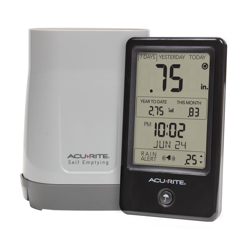 Acurite AcuRite Wireless Rain Gauge with SelfEmptying Rain Collector with Rainfall History Alerts and Current Date and Time 02446M 