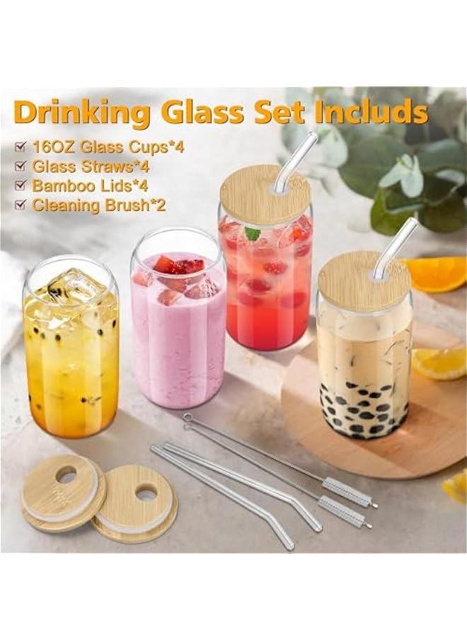 Glass Cups with Bamboo Lids and Straws, 16OZ Ice Coffee Cup, Drinking Cup set with Wooden Lids, Home Essential Glass Tumblers for Beer, Cocktail, Tea and Latte (4 Pack) - pzsku/ZD20B239E4C28E62B9659Z/45/_/1725331341/c34d9f15-c3b8-4888-9ca4-0c3cda45a272