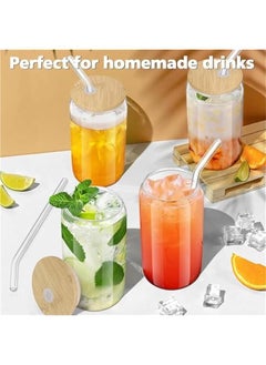 HOOKOR Glass Cups with Bamboo Lids and Straws, 16OZ Ice Coffee Cup, Drinking Cup set with Wooden Lids, Home Essential Glass Tumblers for Beer, Cocktail, Tea and Latte (4 Pack)  - Image 5
