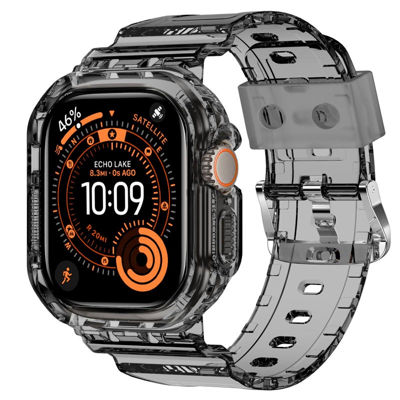 XYF Compatible for Crystal Clear Apple Watch Ultra 3 2 Bands 49mm, Bumper Case for Men Women Jelly Sport Cover Strap for iWatch Ultra 3 2 Series 11 10 9 8 7 SE 6 5 4 3 (ClearBlack, 49) - Image 1