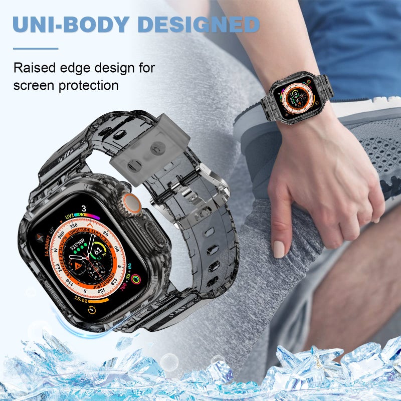 XYF Compatible for Crystal Clear Apple Watch Ultra 3 2 Bands 49mm, Bumper Case for Men Women Jelly Sport Cover Strap for iWatch Ultra 3 2 Series 11 10 9 8 7 SE 6 5 4 3 (ClearBlack, 49) - Image 5
