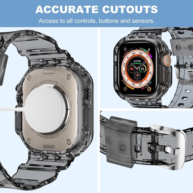 XYF Compatible for Crystal Clear Apple Watch Ultra 3 2 Bands 49mm, Bumper Case for Men Women Jelly Sport Cover Strap for iWatch Ultra 3 2 Series 11 10 9 8 7 SE 6 5 4 3 (ClearBlack, 49) - Image 4