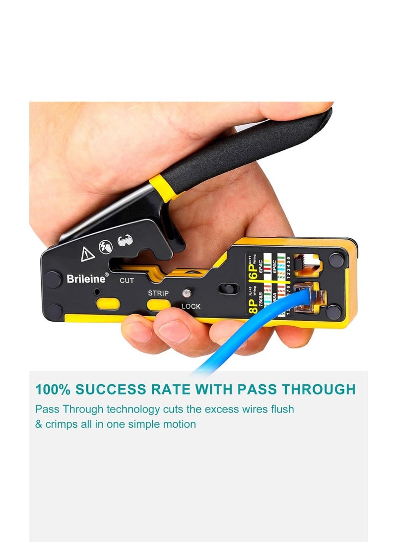 kashemano RJ45 Crimp Tool Kit, Yellow Ethernet Pass Through Crimper, Network Cat5 Cat6 Cat7 Crimping Tool Repair Kit Includes Cable Tester, Mini Stripper, Blades, 50Pcs Connectors and Wire cutting plier - Image 5