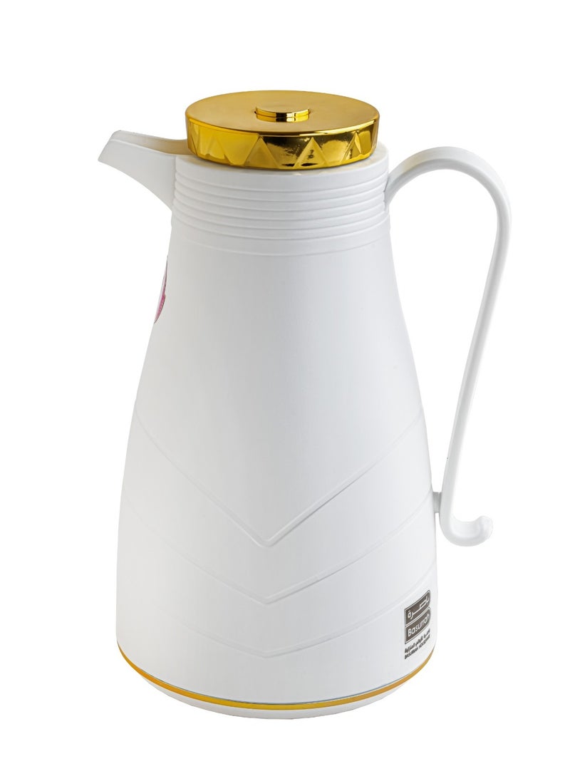 BASURRAH Basra tea and coffee thermos, white, with a golden lid, 1 liter 