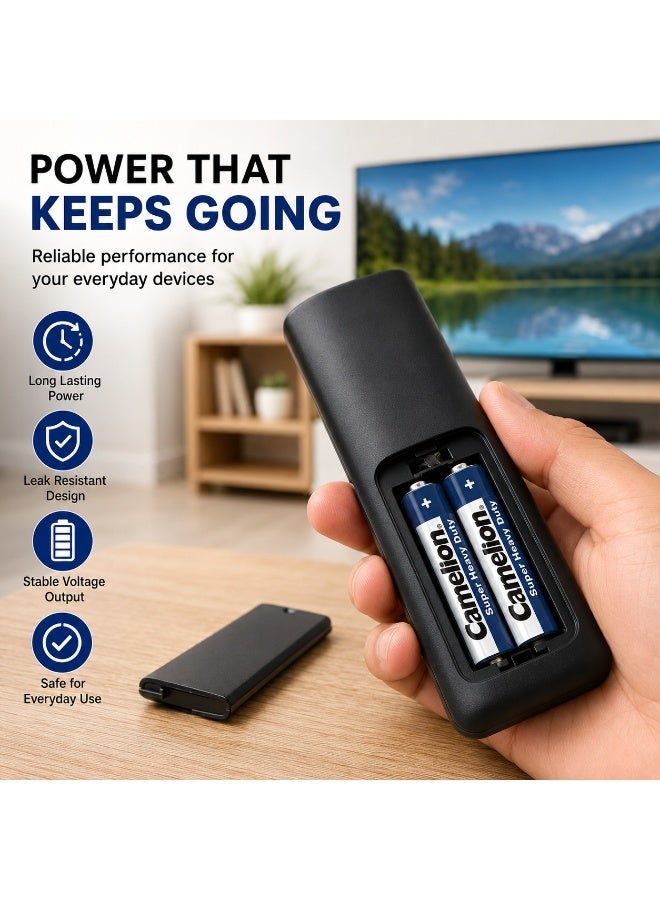 Camelion AAA Super Heavy Duty Batteries 2 Pack, 1.5V Zinc Carbon Triple A Dry Cell Battery for TV Remote Controls, Wall Clocks, Toys, Radios, Flashlights & Everyday Household Devices - Image 4