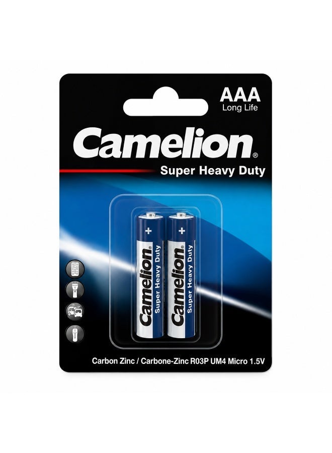 Camelion AAA Super Heavy Duty Batteries 2 Pack, 1.5V Zinc Carbon Triple A Dry Cell Battery for TV Remote Controls, Wall Clocks, Toys, Radios, Flashlights & Everyday Household Devices - Image 1