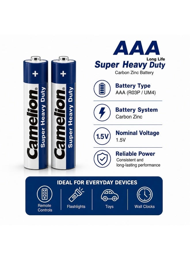 Camelion AAA Super Heavy Duty Batteries 2 Pack, 1.5V Zinc Carbon Triple A Dry Cell Battery for TV Remote Controls, Wall Clocks, Toys, Radios, Flashlights & Everyday Household Devices - Image 5