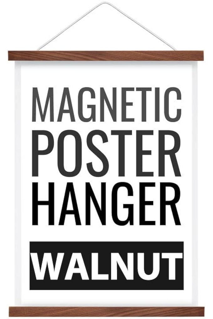 MAGNETIC POSTER HANGER FRAME 20 INCH WIDE WALNUT STRONG MAGNET PREMIUM WOOD AND QUICK ASSEMBLY WALL HANGING WOODEN FRAME FOR POSTERS SCROLL PICTURE PRINT 20X28 20X30 20X24