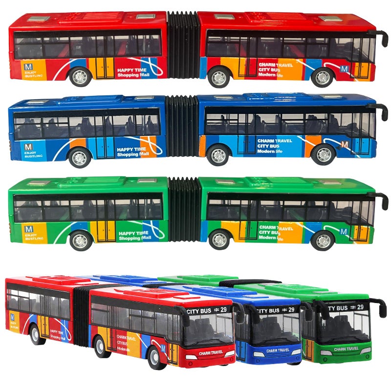 OTONOPI City Bus Toy for Kids 164 Scale Die Cast Metal Pull Back Vehicles Model Cars Toys Educational Gift 3 Pack Friction Powered Cars Play Toys for Kids Boys Girls Ages 3 up - Image 3
