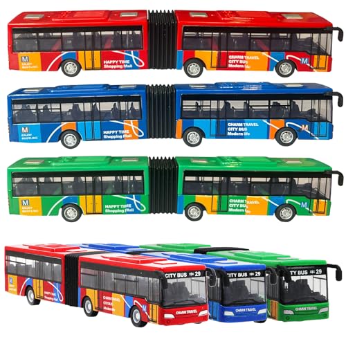 OTONOPI City Bus Toy for Kids 164 Scale Die Cast Metal Pull Back Vehicles Model Cars Toys Educational Gift 3 Pack Friction Powered Cars Play Toys for Kids Boys Girls Ages 3 up - Image 1