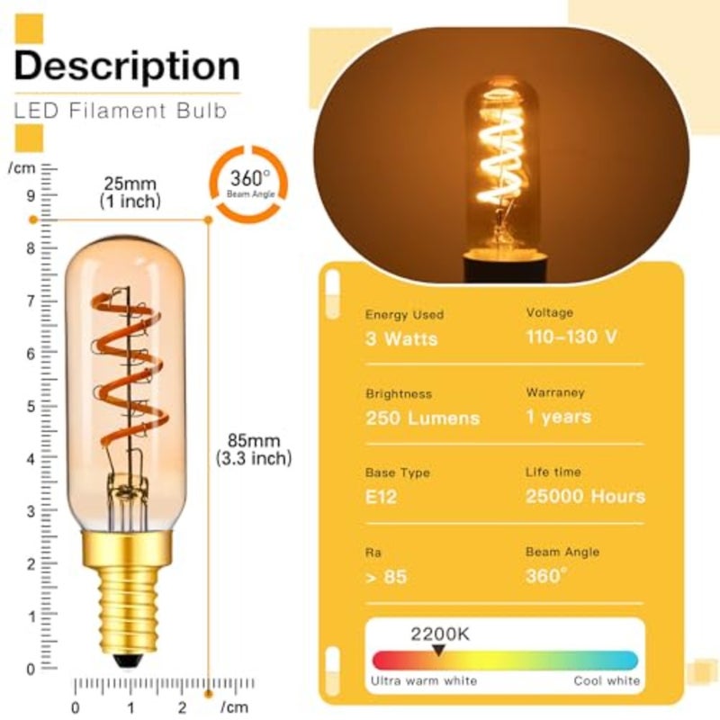 Chandelier use, amber glass, 2200K, dimmable E12 LED filament bulb with CRI 90+ and retro Edison design - Image 2