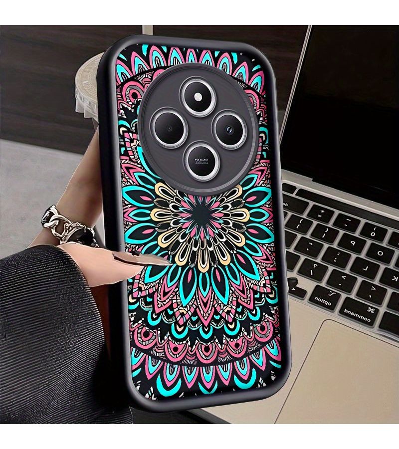 Brown Shockproof Soft TPU Protective Phone Case For POCO C75 Compatible With Redmi 14C Redmi A3 Pro 4G And Xiaomi Poco C75 4G Colorful Mandala Design - Image 1