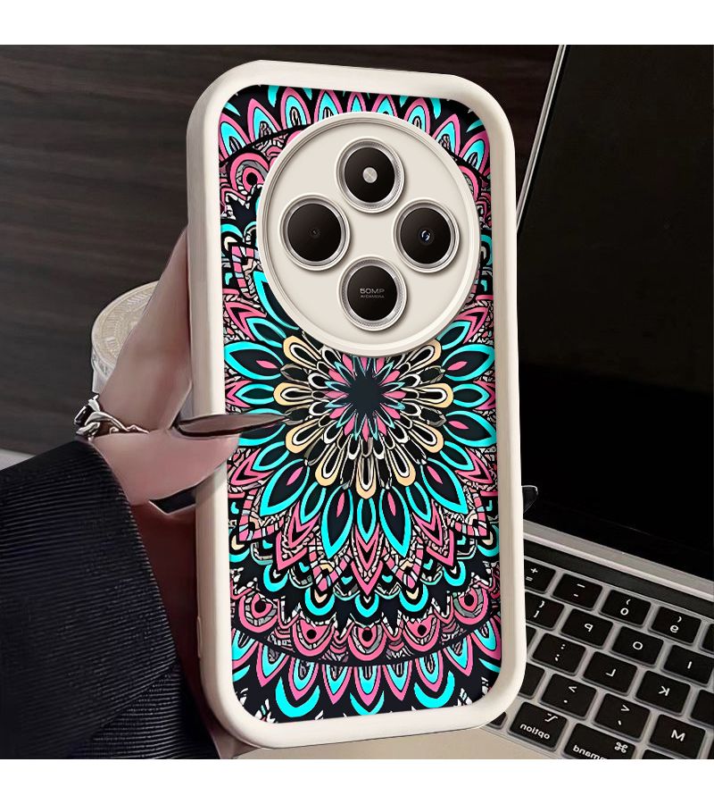 Brown Shockproof Soft TPU Protective Phone Case For POCO C75 Compatible With Redmi 14C Redmi A3 Pro 4G And Xiaomi Poco C75 4G Colorful Mandala Design - Image 4