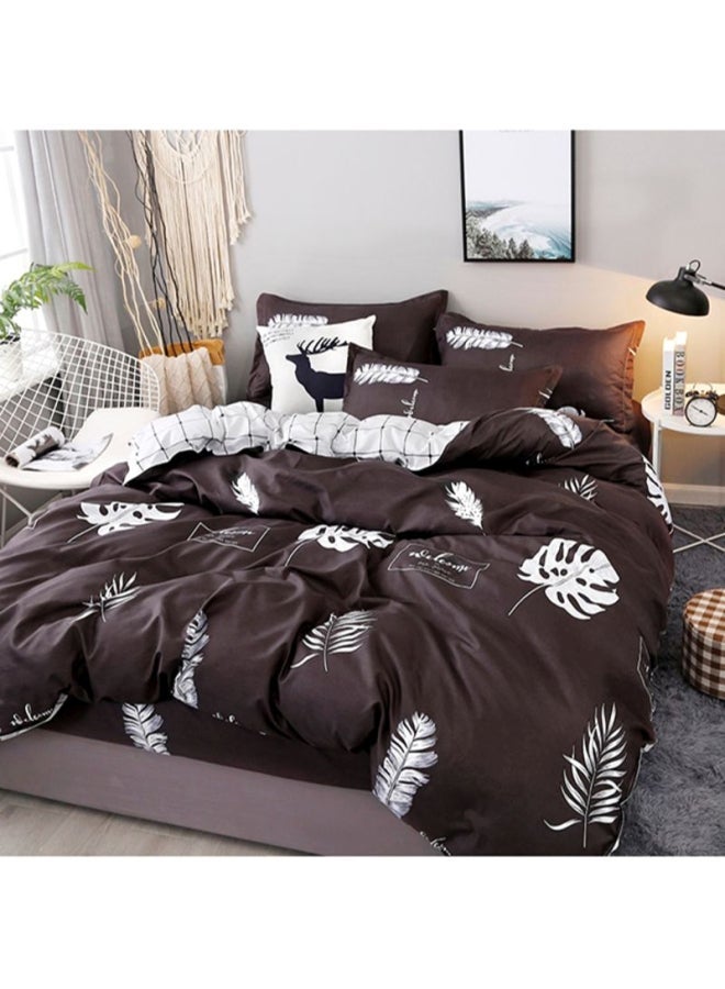 NIBEMINENT 4-Piece Bedding Set combination Brown/White Quilt Cover 180x220 cm, Pillow 48x74 Fitted Sheet 230x230cm  - Image 1