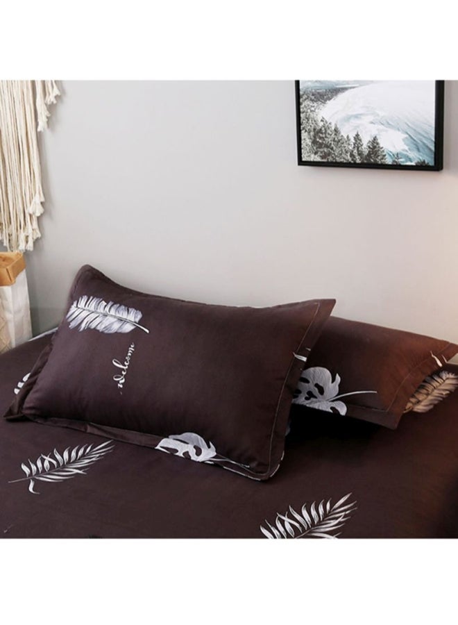 NIBEMINENT 4-Piece Bedding Set combination Brown/White Quilt Cover 180x220 cm, Pillow 48x74 Fitted Sheet 230x230cm  - Image 2
