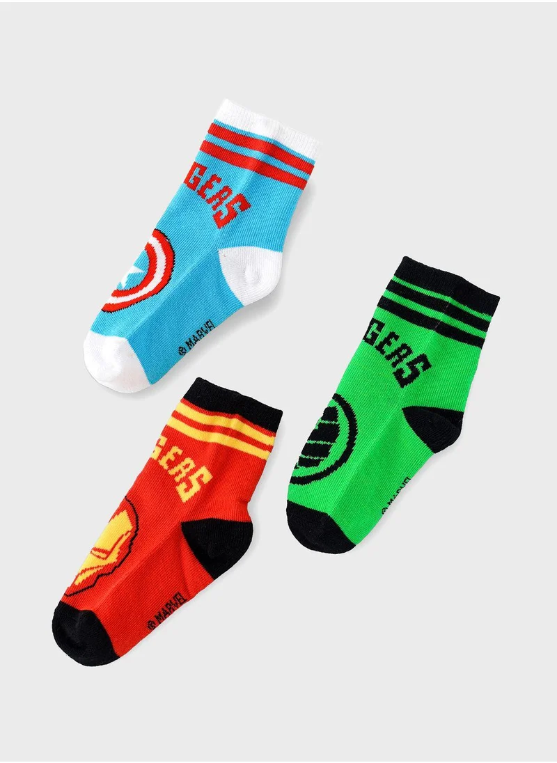 MARVEL Kids 3 Pack Avengers Crew Socks