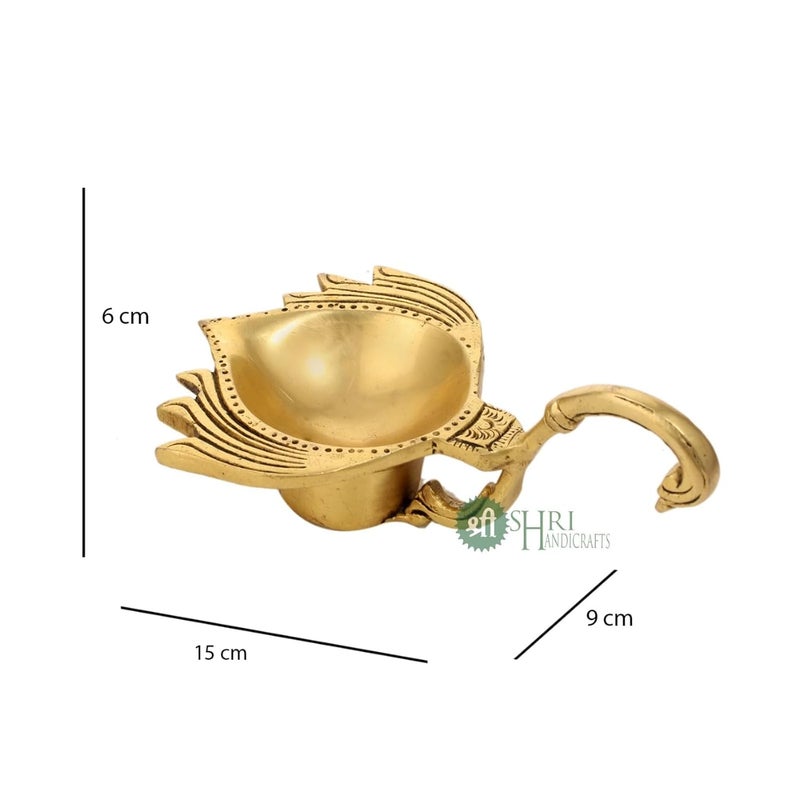 INDICAST Brass Puja Aarti Oil Diya with Long Handle Flower Design Deepak Gift for Diwali Navratri Festivals Diyas for Home Office Mandir Diwali Puja Room_Gold - Image 4