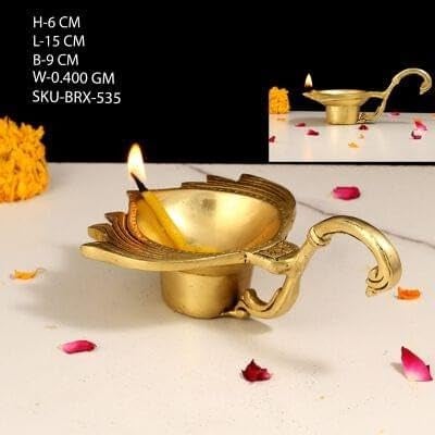 INDICAST Brass Puja Aarti Oil Diya with Long Handle Flower Design Deepak Gift for Diwali Navratri Festivals Diyas for Home Office Mandir Diwali Puja Room_Gold - Image 5