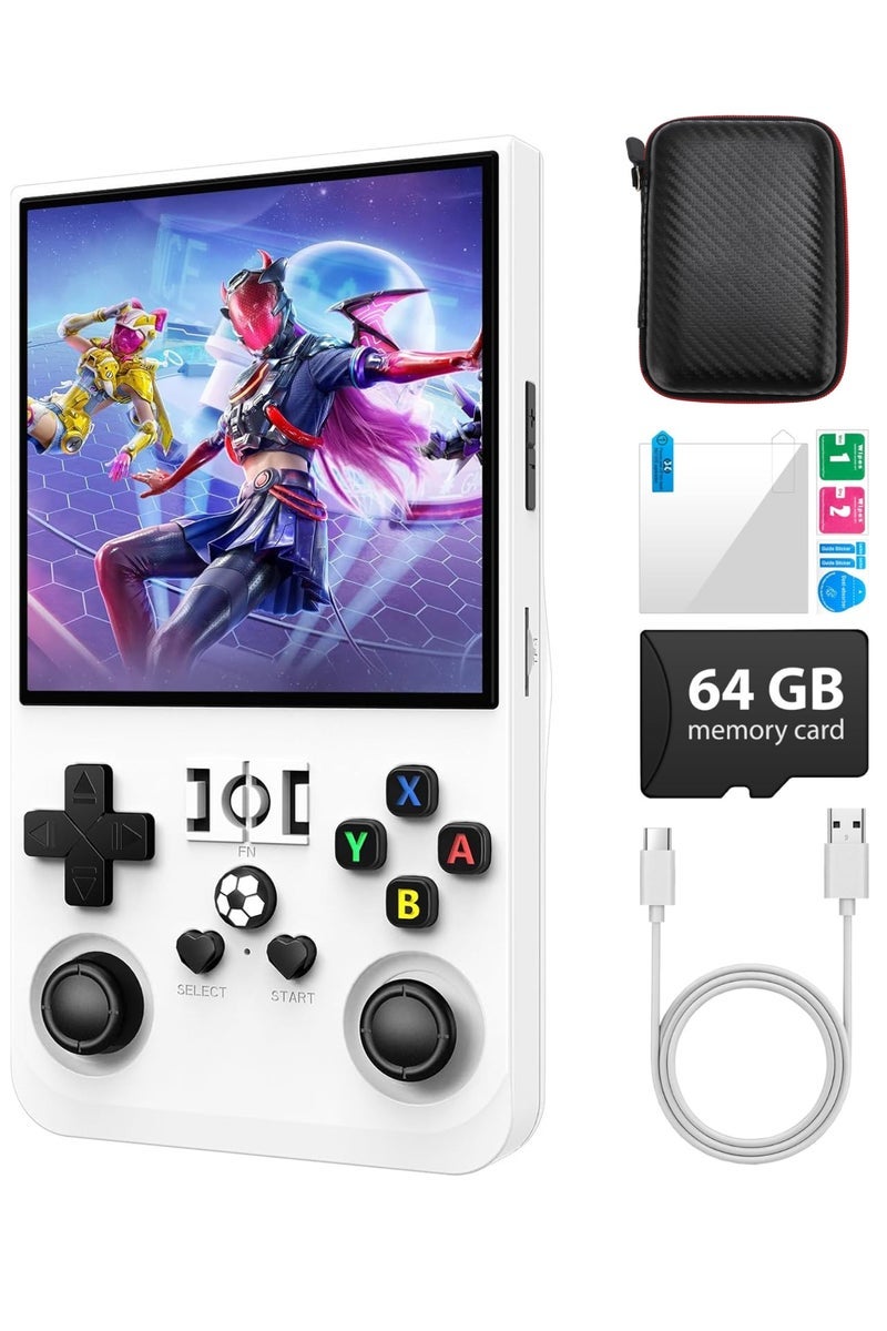 JAJEEK R36 Max Game Console 4 Inch Full IPS Screen Portable Retro Handheld Game Console Built-in 18000+ Games With Open Source Linux System & 64GB Memory Card Video Games Console Support 30+ Simulator Platform 4000mAh Battery Toys And Games For Kids And Adults White - Image 1