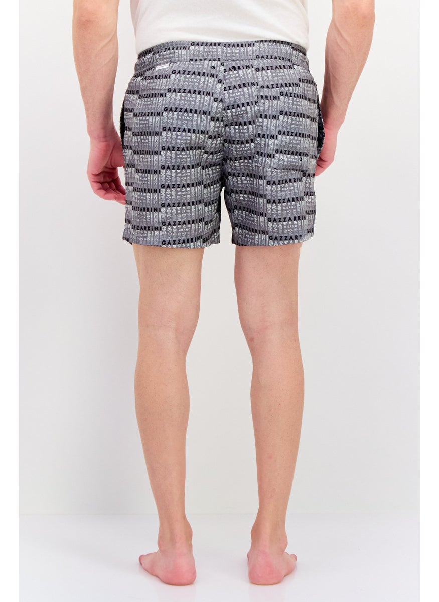 Gazzarrini Men Drawstring Allover Print Swim Short, Grey  - Image 3