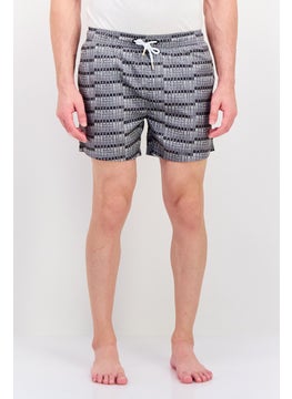 Men Drawstring Allover Print Swim Short, Grey
