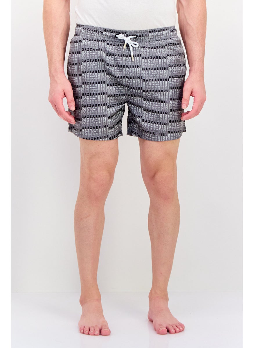 Gazzarrini Men Drawstring Allover Print Swim Short, Grey  - Image 1