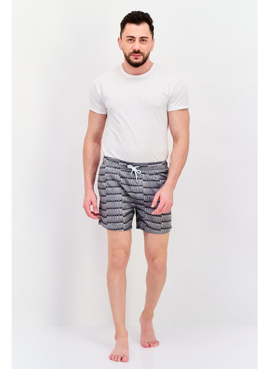 Gazzarrini Men Drawstring Allover Print Swim Short, Grey  - Image 4