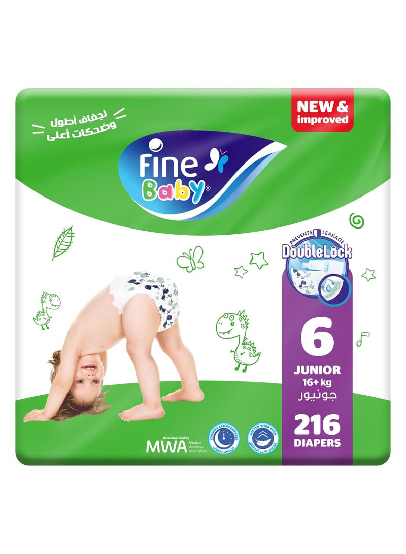 Fine Baby Baby Diapers Size 6 Junior 16+ kg 216 Count - Image 1