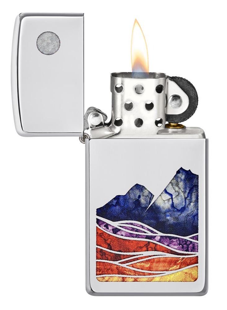 Zippo ولاعة رقيقة بتصميم مناظر طبيعية بلمسة نهائية لامعة من الكروم ومقاومة للرياح - Image 4