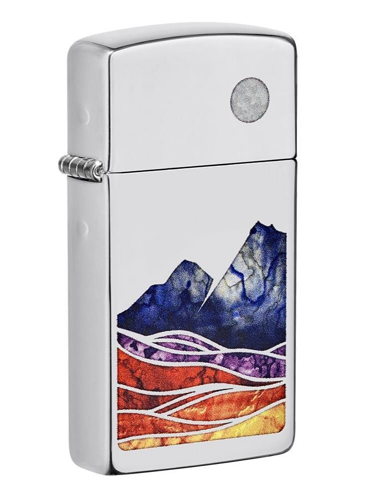 Zippo ولاعة رقيقة بتصميم مناظر طبيعية بلمسة نهائية لامعة من الكروم ومقاومة للرياح - Image 1
