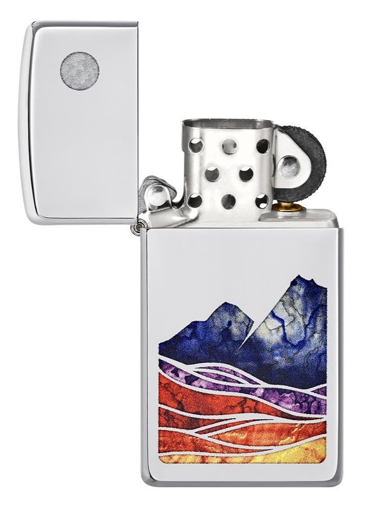 Zippo ولاعة رقيقة بتصميم مناظر طبيعية بلمسة نهائية لامعة من الكروم ومقاومة للرياح - Image 5