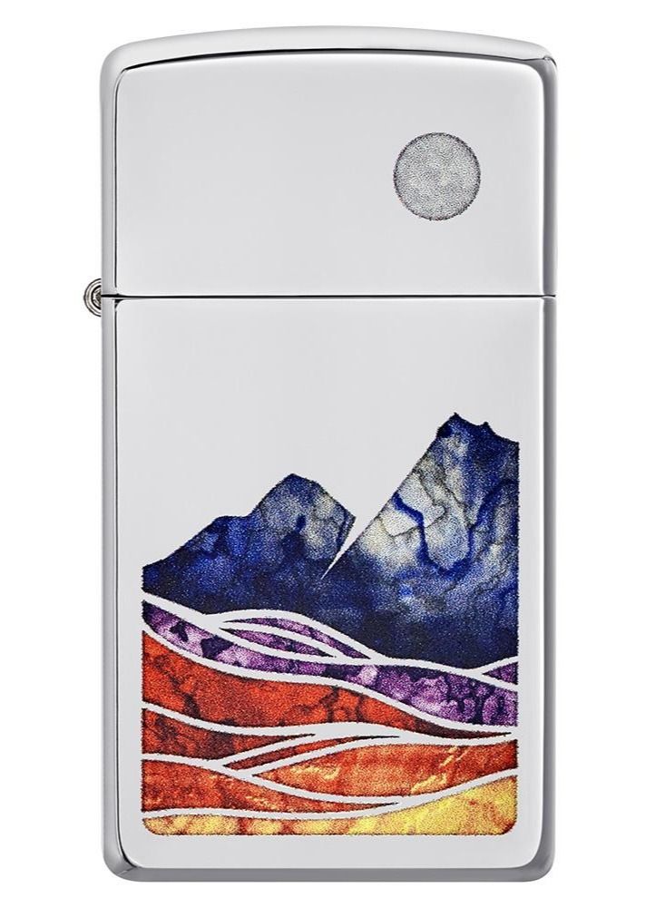 Zippo ولاعة رقيقة بتصميم مناظر طبيعية بلمسة نهائية لامعة من الكروم ومقاومة للرياح - Image 3