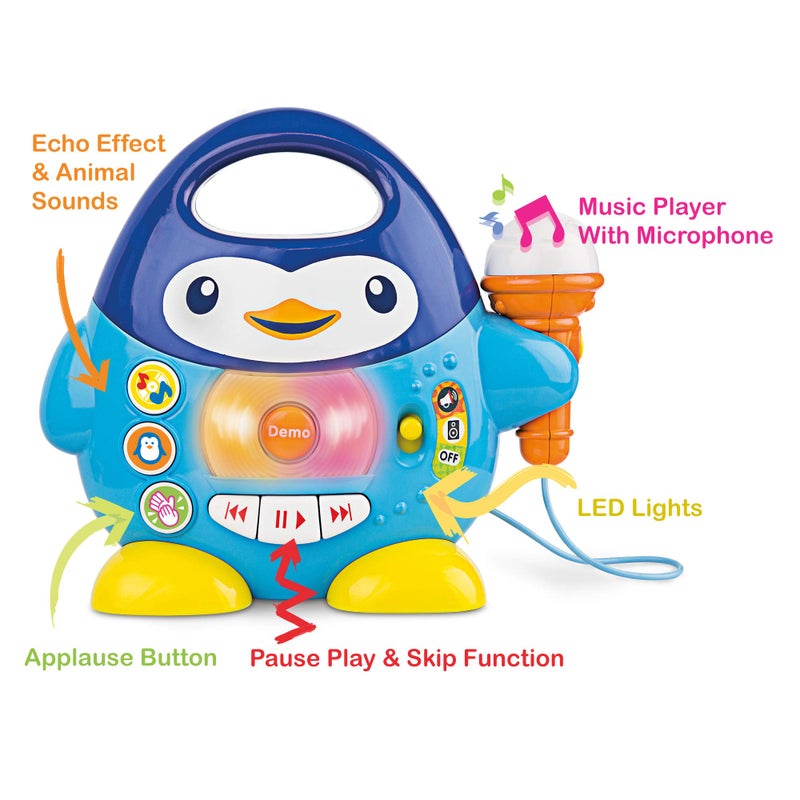 KiddoLab Toddler Karaoke Machine: Fun Musical Toys For Toddlers 1-3 & 3-5 | Ideal Kids Karaoke Machine For Boys | Engaging Toddler Toys 2-3 For Aspiring Little Singers (Penguin) - Image 2