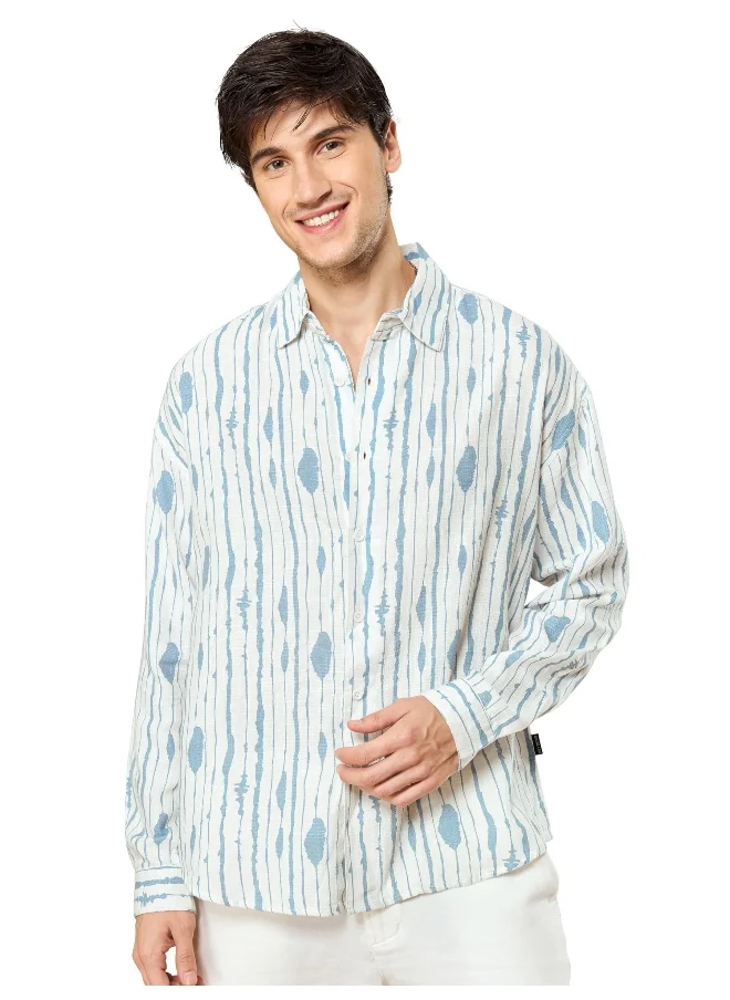 Beyoung Blue Tie and Dye Printed Urban Shirt for Men