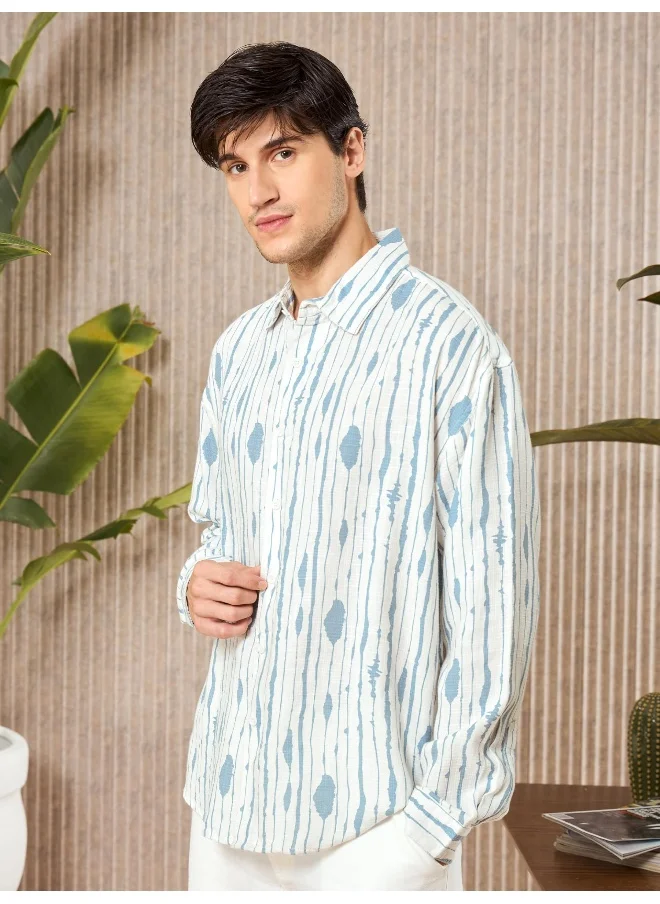 Beyoung Blue Tie and Dye Printed Urban Shirt for Men