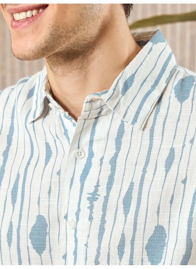 Beyoung Blue Tie and Dye Printed Urban Shirt for Men