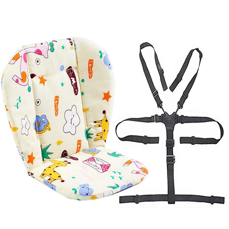 Twoworld Baby High Chair Seat Cushion Liner Mat Pad Cover and High Chair Straps 5 Point Harness 1 Suit Giraffe