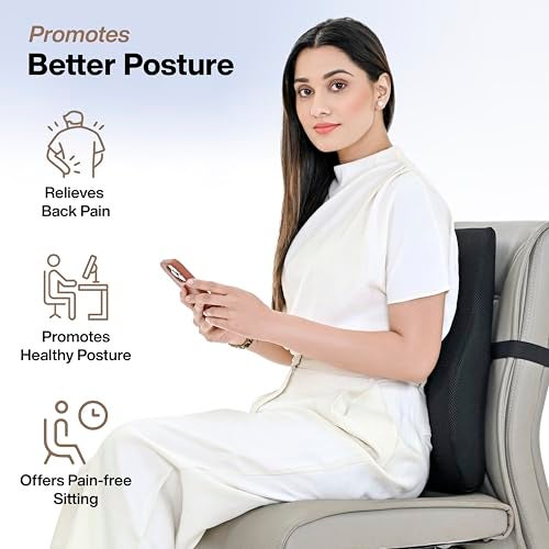 FOVERA Back Support for Office Chair | 2 Years Warranty | Gel Memory Foam Car Seat Back Support, Orthopedic Lumbar Back Rest for Back Pain Relief - Back Pillow for Sitting (Mesh Black, Large) - Image 2