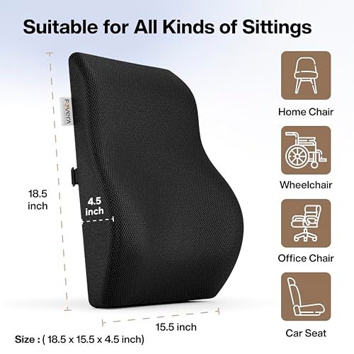FOVERA Back Support for Office Chair | 2 Years Warranty | Gel Memory Foam Car Seat Back Support, Orthopedic Lumbar Back Rest for Back Pain Relief - Back Pillow for Sitting (Mesh Black, Large) - Image 3