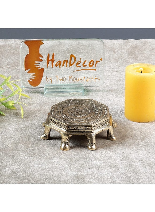 Two Moustaches Ethnic Design Round Chowki Over 8 Legs, Material - Brass, Antique White, Religious - Image 5