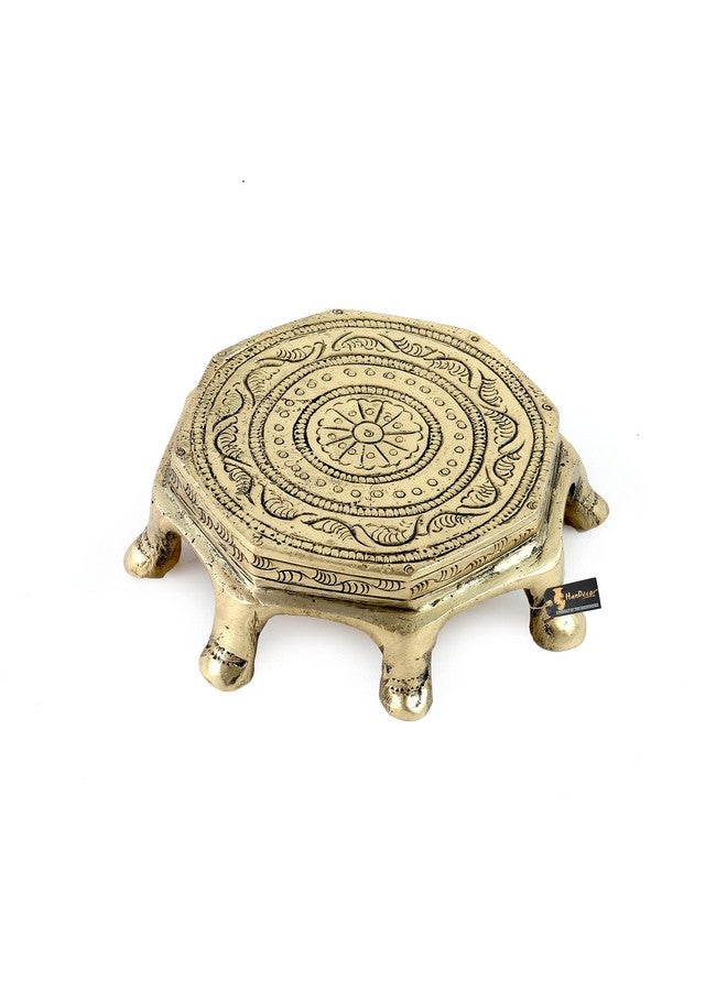 Two Moustaches Ethnic Design Round Chowki Over 8 Legs, Material - Brass, Antique White, Religious - Image 1