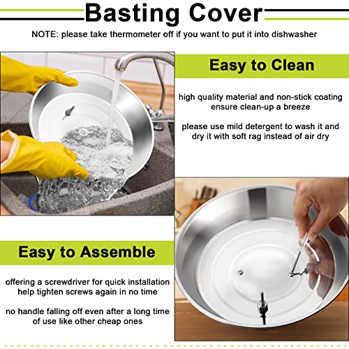 HaSteeL 12Inch Melting Dome for Griddle, Stainless Steel Basting Cover with Thermometer, Large Round Steaming Cover Lid for Flat Top Teppanyaki BBQ Camping Cooking Grilling, Indoor & Outdoor (2 Piece) - Image 3