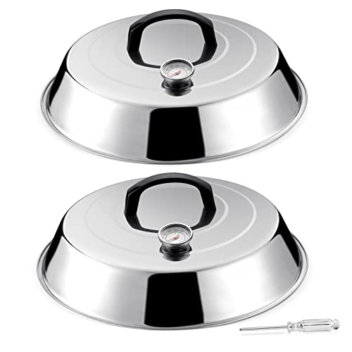 HaSteeL 12Inch Melting Dome for Griddle, Stainless Steel Basting Cover with Thermometer, Large Round Steaming Cover Lid for Flat Top Teppanyaki BBQ Camping Cooking Grilling, Indoor & Outdoor (2 Piece) - Image 1