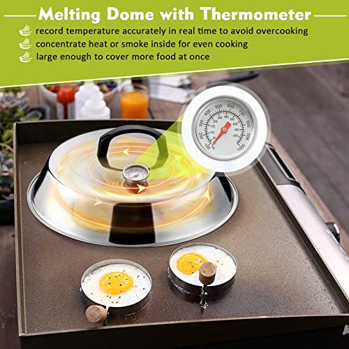 HaSteeL 12Inch Melting Dome for Griddle, Stainless Steel Basting Cover with Thermometer, Large Round Steaming Cover Lid for Flat Top Teppanyaki BBQ Camping Cooking Grilling, Indoor & Outdoor (2 Piece) - Image 5