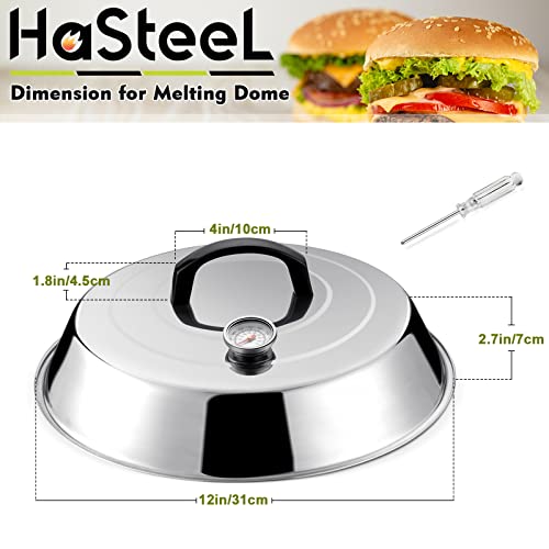 HaSteeL 12Inch Melting Dome for Griddle, Stainless Steel Basting Cover with Thermometer, Large Round Steaming Cover Lid for Flat Top Teppanyaki BBQ Camping Cooking Grilling, Indoor & Outdoor (2 Piece) - Image 2