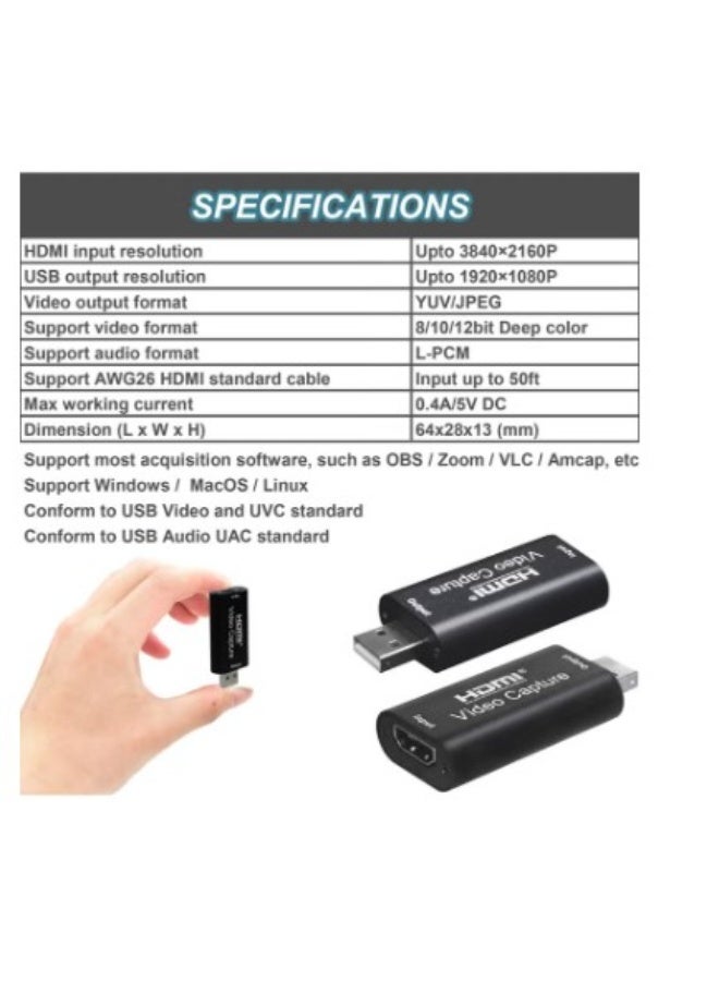 Terabyte 4K HDMI Video Capture Card, Cam Card Game Capture Card Audio Capture Adapter HDMI to USB 2.0 Record Capture Device for Streaming, Live Broadcasting, Video Conference, Teaching, Gaming - Image 3